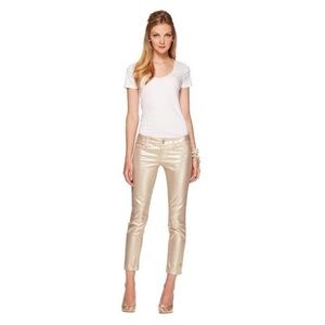 Lilly Pulitzer Worth Skinny Mini Gold Shimmer Jeans, Women’s Size 00